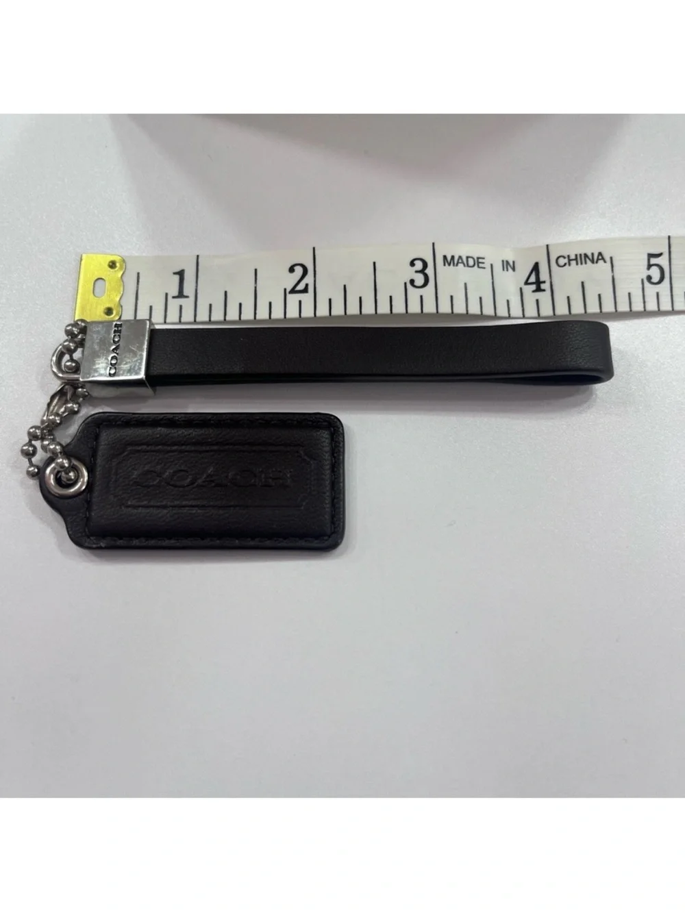 Coach Dark Brown Leather Bag Charm Keychain | Tag + Wrist Strap